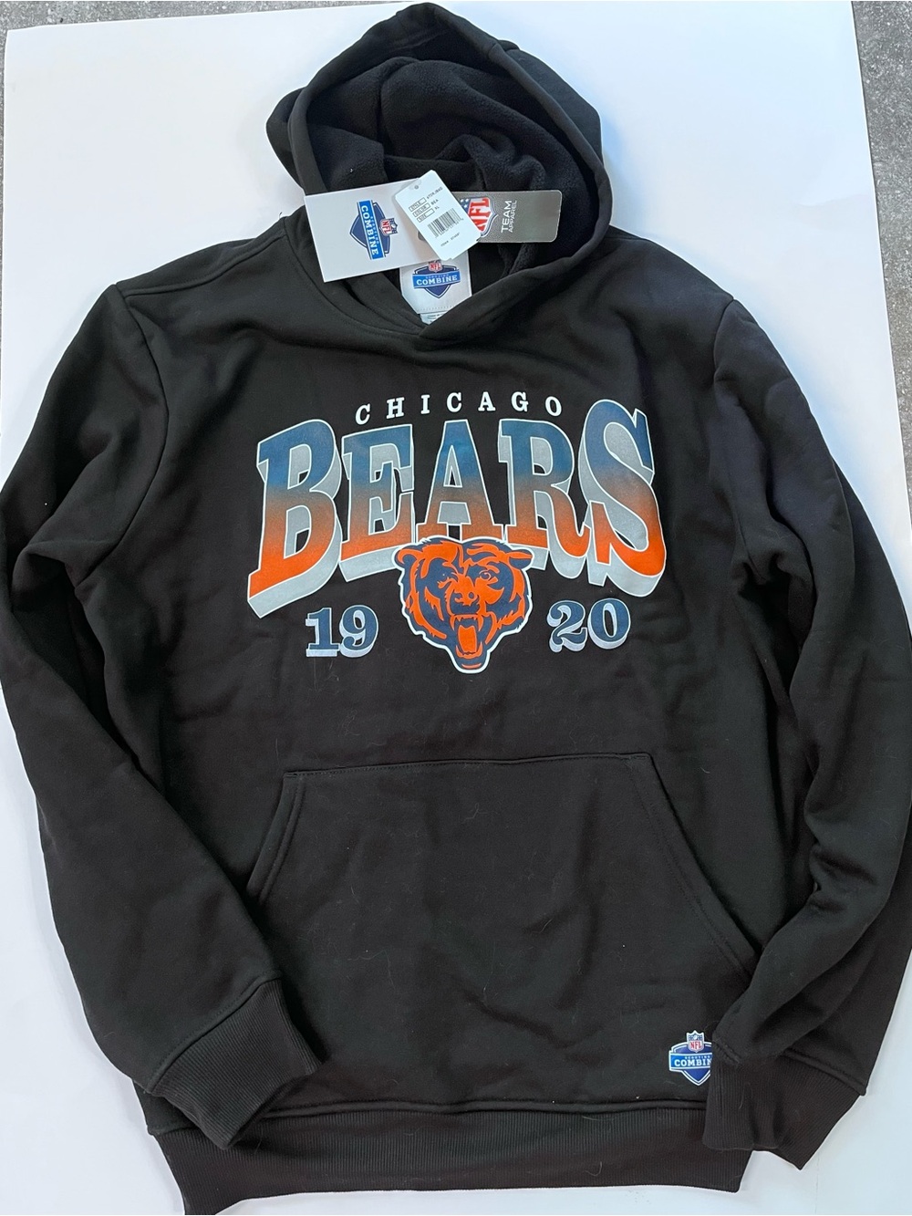 NFL Chicago Bears Black Pullover Crewneck Hoodie with Orange and Navy Graphics